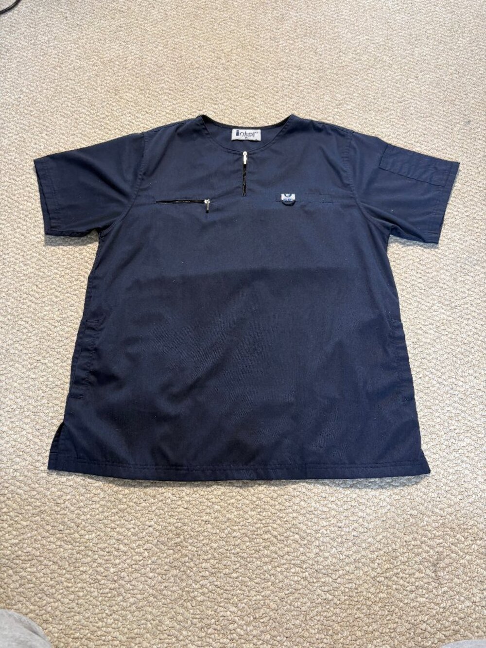 Nitair Navy Blue Short Sleeve Top with Zip Pocket - M